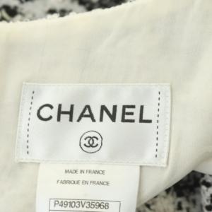 CHANEL P49103V35968 14S カメリア ツイードワンピース 総柄 34 黒 白