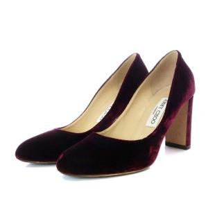 パンプス チャンキーヒール ベルベット 37.5 ボルドー