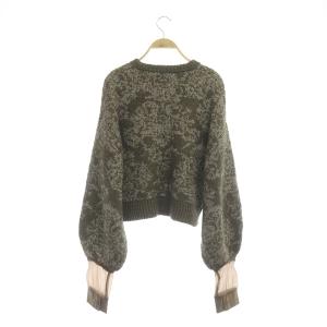 Ameri VINTAGE DAMASK JACQUARD ニット 切替 総柄 ラメ カーキ