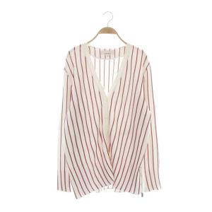 ウエストドロスト ストライプ ニット カーディガン ニット Vネック 長袖 前開き 2 白 赤 ホワイト レッド