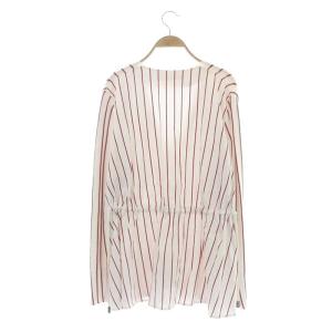 AKIRANAKA ウエストドロスト ストライプ ニット カーディガン ニット Vネック 長袖 前開き 2 白 赤 ホワイト レッド