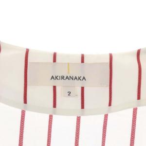 AKIRANAKA ウエストドロスト ストライプ ニット カーディガン ニット Vネック 長袖 前開き 2 白 赤 ホワイト レッド