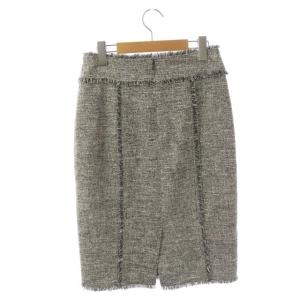 Theory フリンジタイトスカート 膝丈 バックジップ 0 ブラック ホワイト