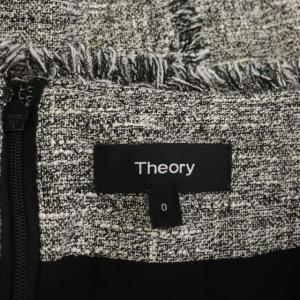 Theory フリンジタイトスカート 膝丈 バックジップ 0 ブラック ホワイト