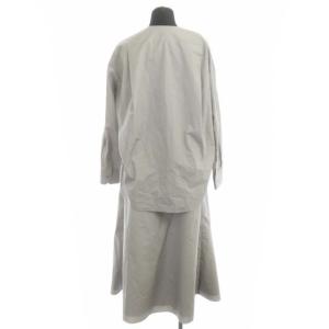 Drawer コットンシャツレイヤードワンピース 長袖 ロング フレア 比翼仕立て 36 ライトグレージュ