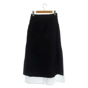 HYKE 20AW レイヤードスカート ロング フレア ウール 1 黒 白 ブラック ホワイト