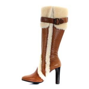 GRACE CONTINENTAL ロングブーツ ファー付 レザー 37 ブラウン