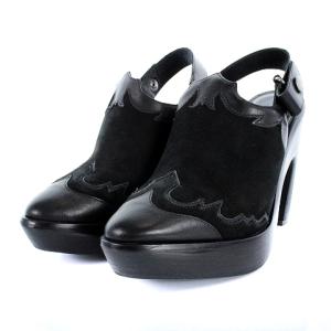 サボ サンダル ウエスタン スエード チャンキーヒール 38 ブラック