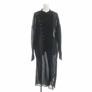 21SS Sheer Twill ロングシャツワンピース シアー ロング 前開き 38 ブラック