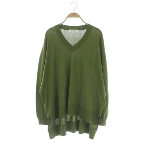 シルクコットンVネックニット セーター 長袖 38 モスグリーン