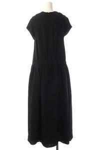 CARVEN シルクウエストギャザーロングワンピース 半袖 フレア 34 黒 ブラック