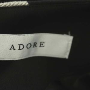 ADORE 22SS ワイドストライプブラックワンピース デザイン 異素材切替 リネン プリーツ ロング 長袖 38 ブラック ライトグレージュ