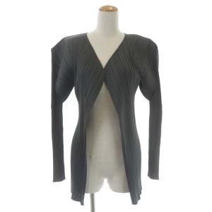 プリーツカーディガン 長袖 ノーボタン ミドル丈 3 グレー
