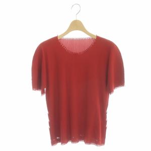 イッセイミヤケ A-POC プリーツ半袖ブラウス カットソー プルオーバー 3 赤 レッド