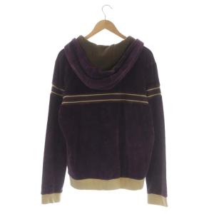 D&G ワッペン付き ベロア パーカー Vネック 長袖 プルオーバー XL パープル