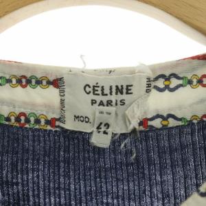 CELINE カーディガン 半袖 リブ 切替 42 ネイビー