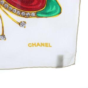 CHANEL スカーフ ビジューモチーフ シルク ホワイト