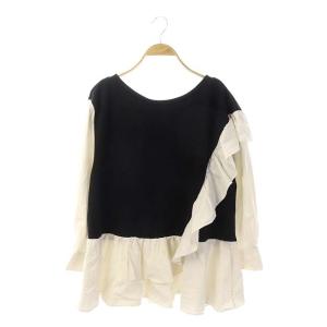 21AW シャツカットコンビトップ カットソー フリル 長袖 切替 36 ブラック ホワイト