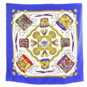 タンブールの太鼓 LES TAMBOURS スカーフ シルク ホワイト ブルー カレ90