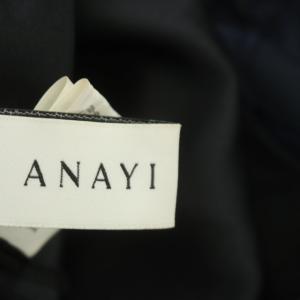 ANAYI ツートンチュール刺繍ワンピース ノースリーブ ミモレ丈 タイト 38 ネイビー
