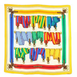 カレ90 J.METZ スカーフ 総柄 絹 イエロー