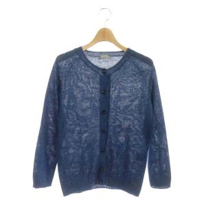 リネンクルーネックカーディガン ニット 長袖 2 ブルー