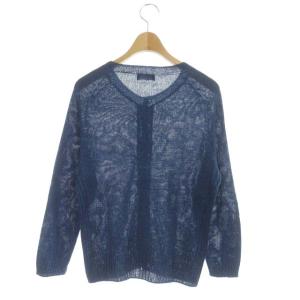 MARGARET HOWELL リネンクルーネックカーディガン ニット 長袖 2 ブルー