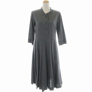 コットンプリーツデザインワンピース ロング 七分袖 2 グレー