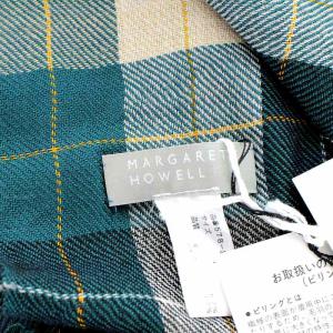 MARGARET HOWELL ストール マフラー チェック シルク混 絹混 
グリーン