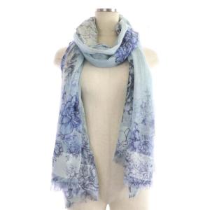 Faliero Sarti ストール シルク混 コットン混 フラワープリント 刺繍 大判 水色 青 ライトブルー ブルー