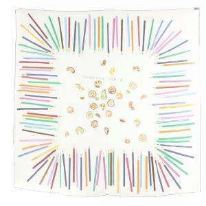 HERMES カレ90 さあ色鉛筆を出して スカーフ シルク 総柄 白