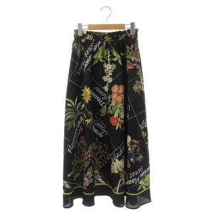 22SS ランダムボタニカルスカート フレア ロング 花柄 36 黒 ブラック マルチカラー
