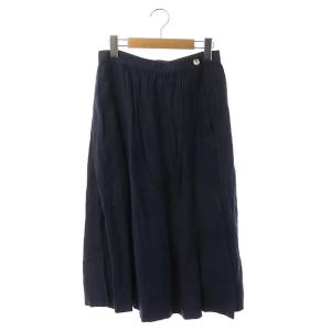 LIGHTWEIGHT LINEN スカートロング ギャザー フレア リネン 1  紺 ネイビー