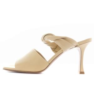 PELLICO 21SS ミュール ワイドスクエアトゥ ツイストストラップ レザー ピンヒール 38  べージュ