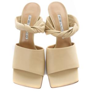 PELLICO 21SS ミュール ワイドスクエアトゥ ツイストストラップ レザー ピンヒール 38  べージュ