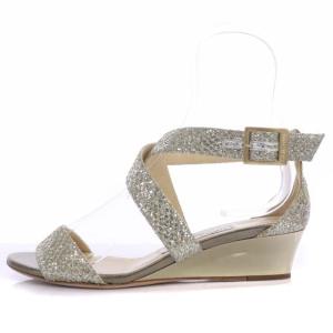 JIMMY CHOO ストラップサンダル グリッター ウエッジソール 34.5 21.5cm シルバー色 グレー