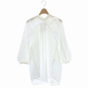 21AW Cottonタイプライター バックリボンチュニック ブラウス プルオーバー 七分袖 38 白 ホワイト