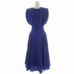 CELFORD 21AW ウエストリブプリーツワンピース ロング ノースリーブ 36 青 ブルー