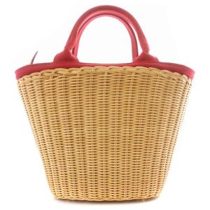 PRADA ウィッカー ショルダーバッグ 2way べージュ レッド 1BG172