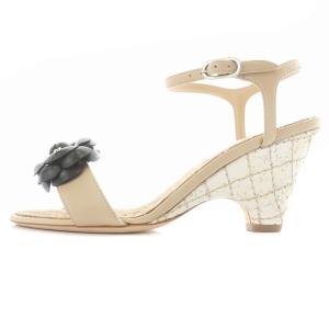 CHANEL 14C サンダル ココマーク カメリア ストラップ 37C 23.5cm べージュ