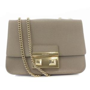 ショルダーバッグ チェーンバッグ レザー ロゴ グレージュ ゴールド