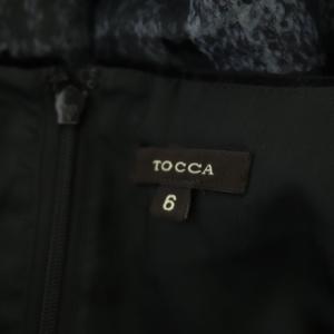 TOCCA リボン柄 ワンピース チェック オーガンジー 膝丈 半袖 タック 6 ブラック