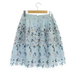 TOCCA FORTUNE パネル刺繍オーガンジースカート フレアスカート ひざ丈 ライトブルー