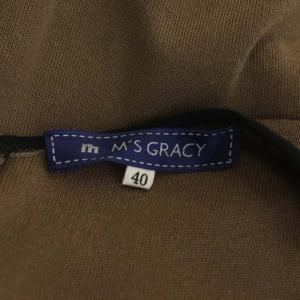 M'S GRACY ニット切替ワンピース ドッキングワンピース フレア タック ウエストリボン ミモレ丈 半袖 40 モカ グレージュ
