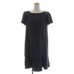 ワンピース ティアード 半袖 膝丈 40 紺 ネイビー