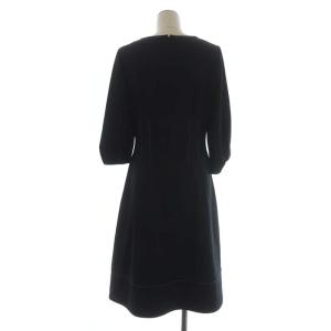 M'S GRACY 20SS フレアワンピース ハンドステッチ リボン タック ミモレ丈 七分袖 40 ブラック