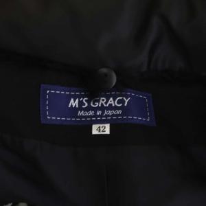 M'S GRACY ファー襟付コート カメリアジップ 千鳥格子 2WAY レッキスファー ロング 42 ブラック