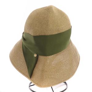 Athena New York ペーパーハット つば広帽 リボン ベージュ 緑 グリーン