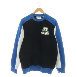 LACOSTE AWAKE NY カラーブロッククルーネックスウェット バックプリント ワッペン M 黒 白 青