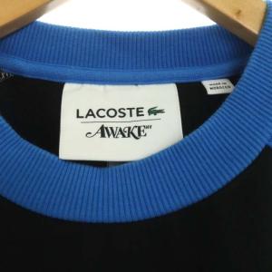 LACOSTE AWAKE NY カラーブロッククルーネックスウェット バックプリント ワッペン M 黒 白 青